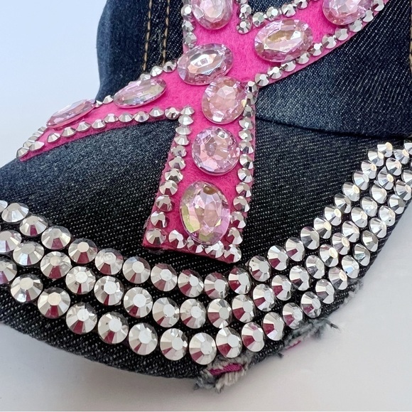 BREAST Cancer Awareness Bling Rhinestone Pink Ribbon Baseball Cap - Picture 3 of 9